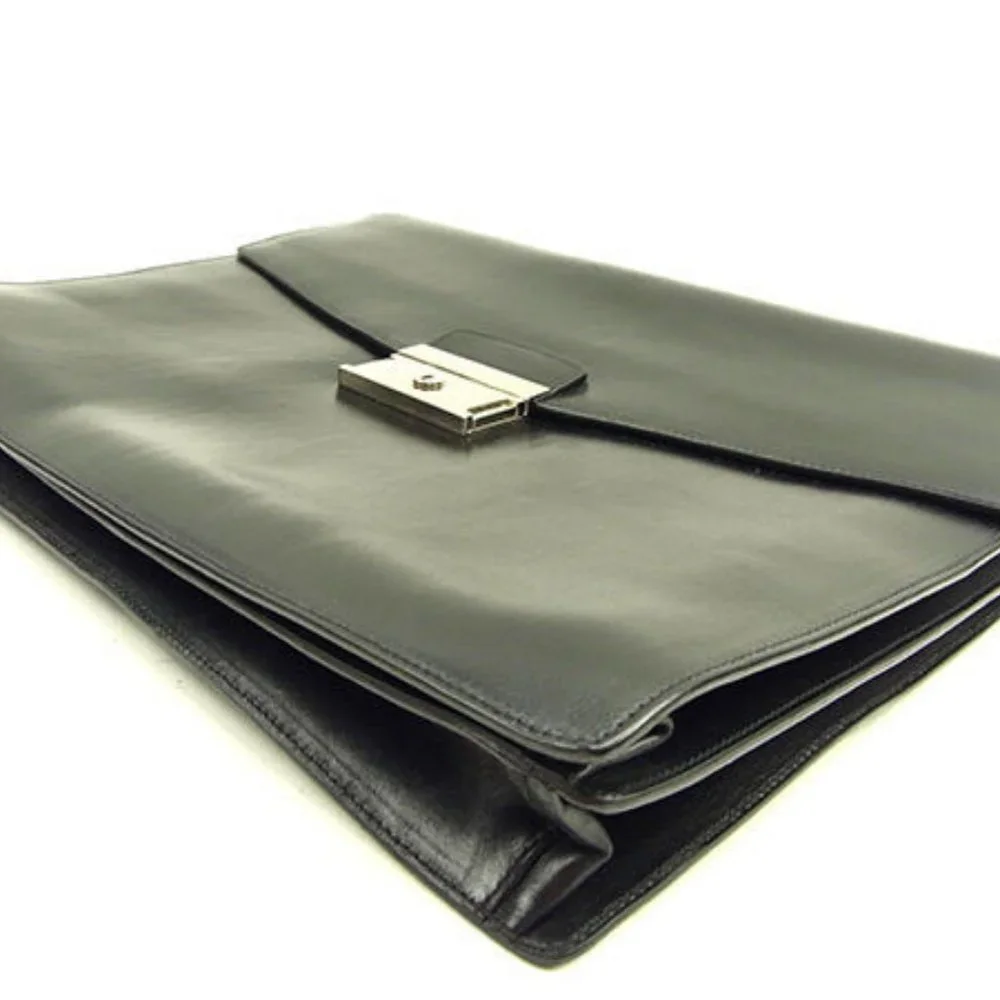 AUTH Prada Bag Briefcase Black Silver Mens